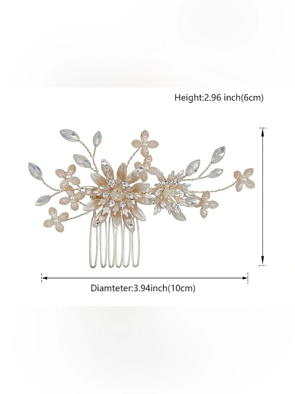 Elegant Gold Floral Crystal Hair Comb - Women Accessories